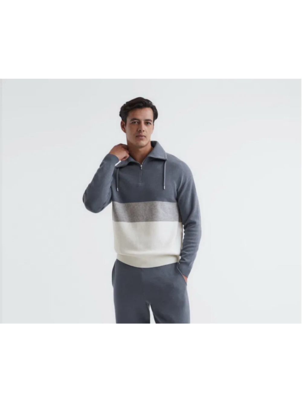 Reiss Airforce Sabre Half Zip Sweater Gray Blue Colorblock Pullover Medium